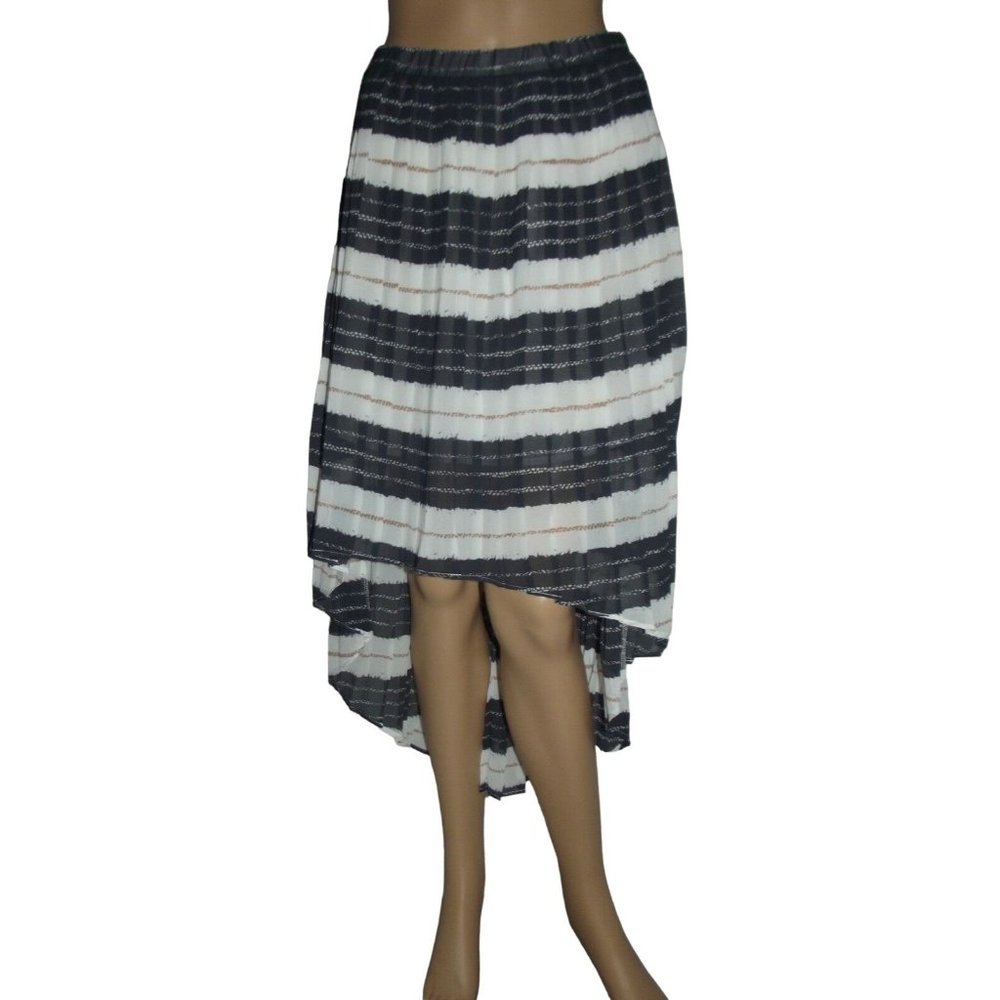 Harve Benard Medium Gray Off-White Copper Hi Lo Striped Pleated Skirt knee midi